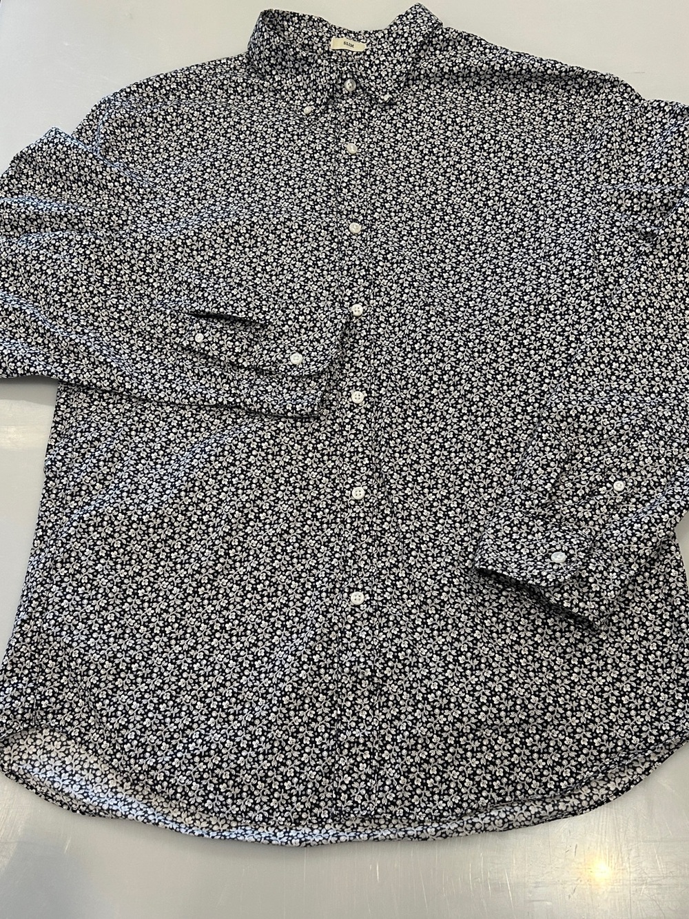 J Crew Men's Large Slim Secret Wash Stretch Black White Floral Shirt K4117